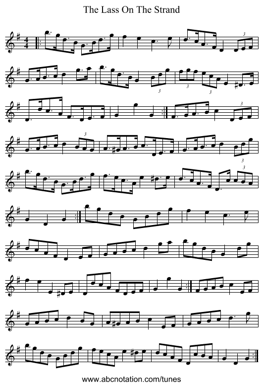 The Lass On The Strand - staff notation