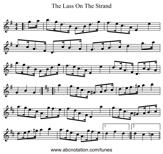 The Lass On The Strand - staff notation