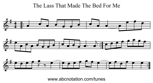 The Lass That Made The Bed For Me - staff notation