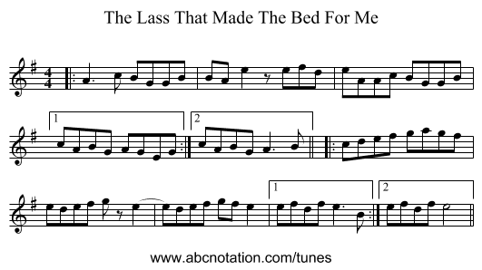 The Lass That Made The Bed For Me - staff notation