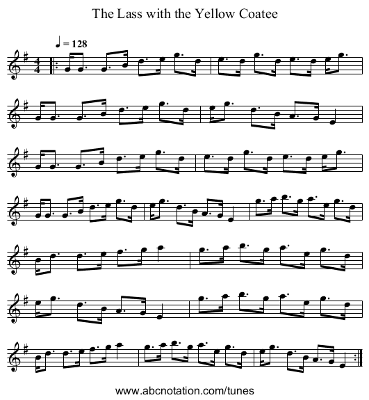 The Lass with the Yellow Coatee - staff notation