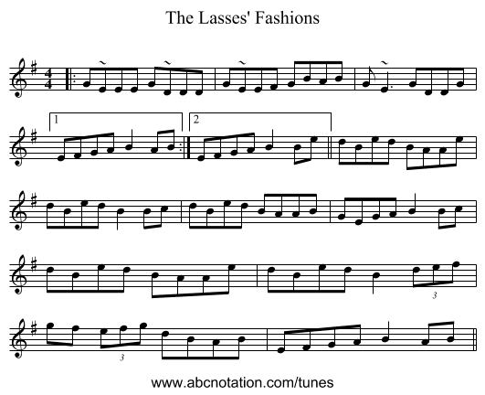 The Lasses' Fashions - staff notation