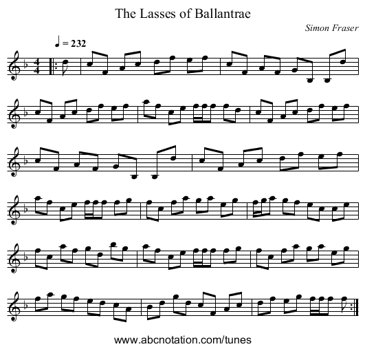 The Lasses of Ballantrae - staff notation