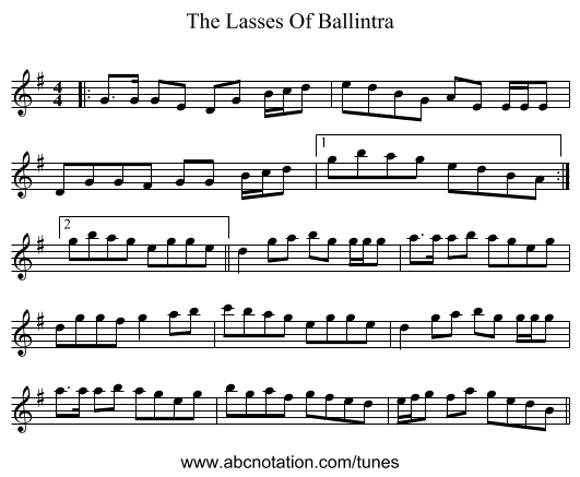 The Lasses Of Ballintra - staff notation