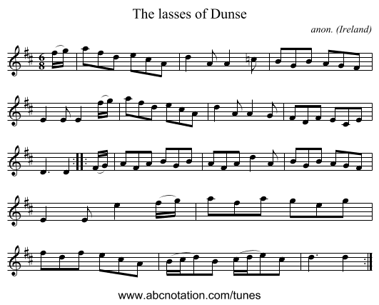 The lasses of Dunse - staff notation