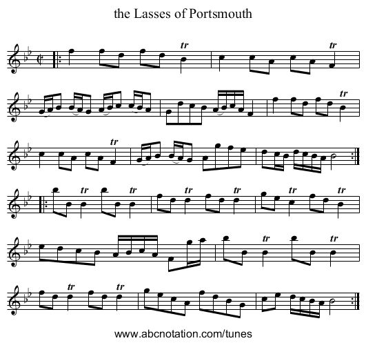 the Lasses of Portsmouth - staff notation
