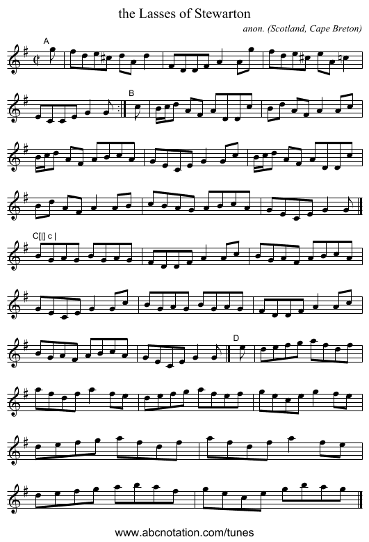 the Lasses of Stewarton - staff notation