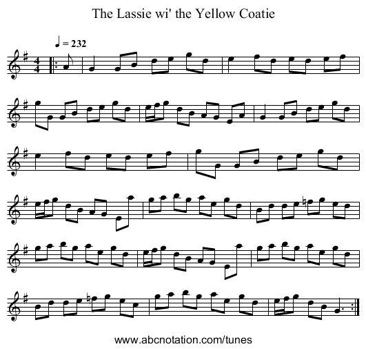 The Lassie wi' the Yellow Coatie - staff notation