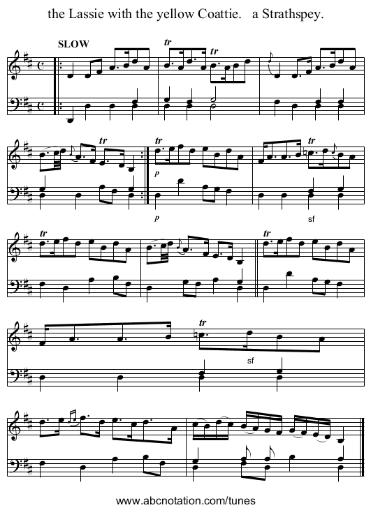 the Lassie with the yellow Coattie. a Strathspey. - staff notation