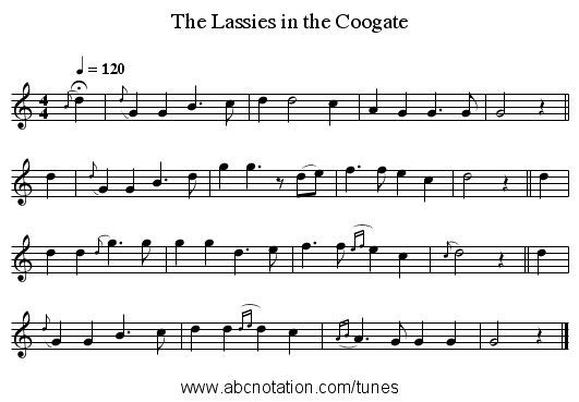 The Lassies in the Coogate - staff notation