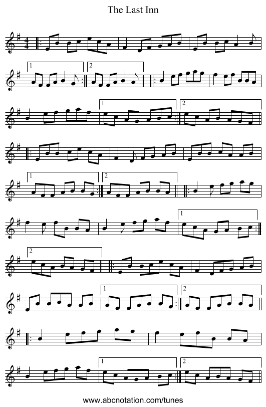 The Last Inn - staff notation