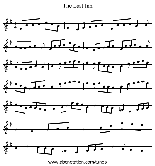 The Last Inn - staff notation