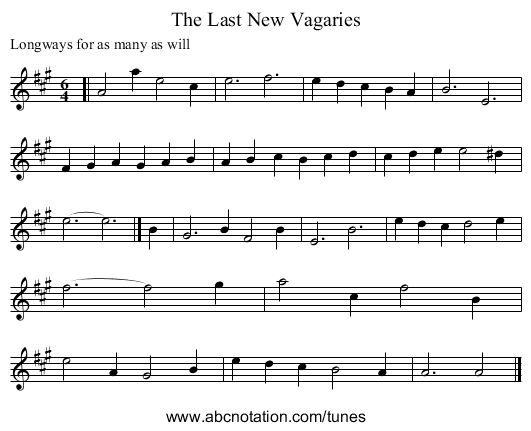 The Last New Vagaries - staff notation