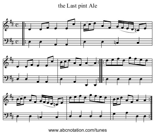 the Last pint Ale - staff notation