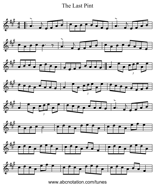 The Last Pint - staff notation