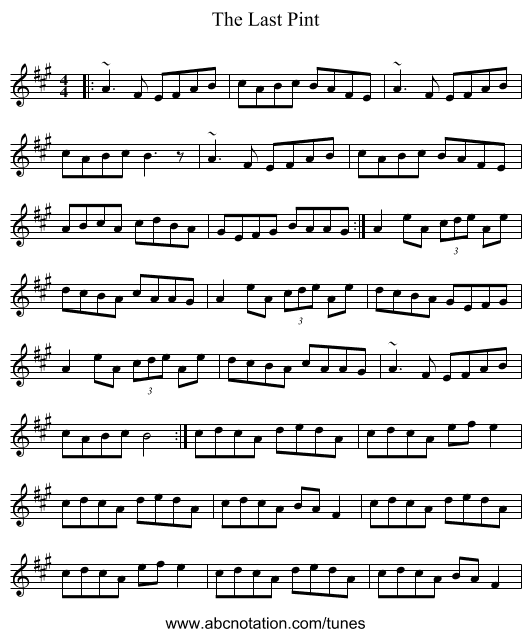 The Last Pint - staff notation