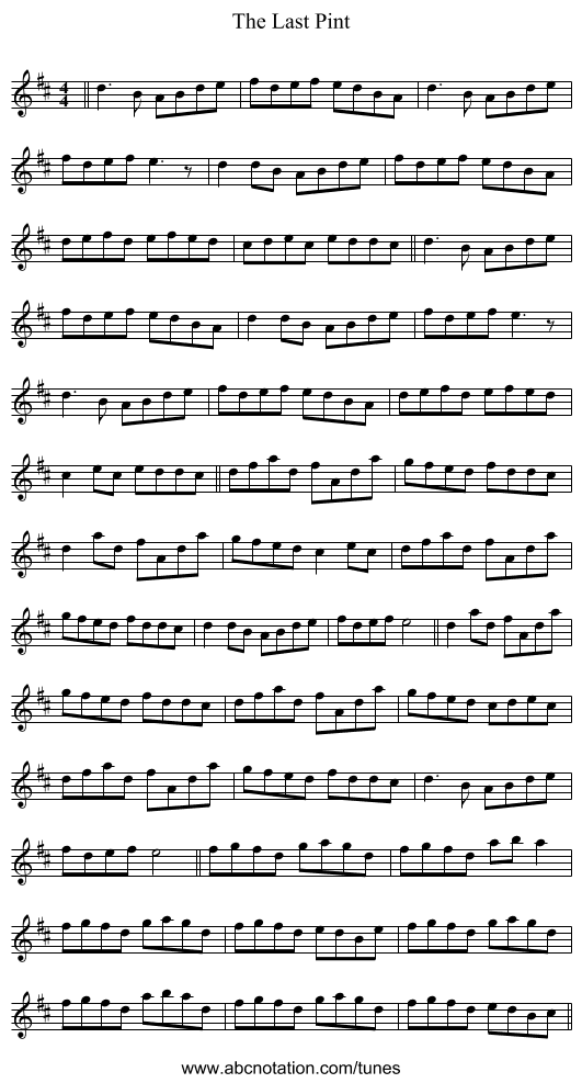 The Last Pint - staff notation