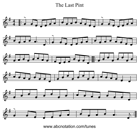 The Last Pint - staff notation