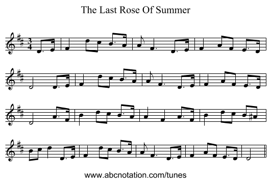 The Last Rose Of Summer - staff notation