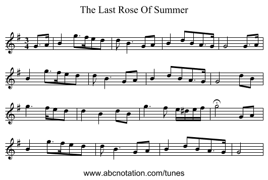 The Last Rose Of Summer - staff notation