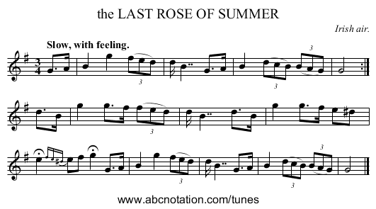 the LAST ROSE OF SUMMER - staff notation