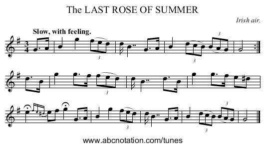 The LAST ROSE OF SUMMER - staff notation