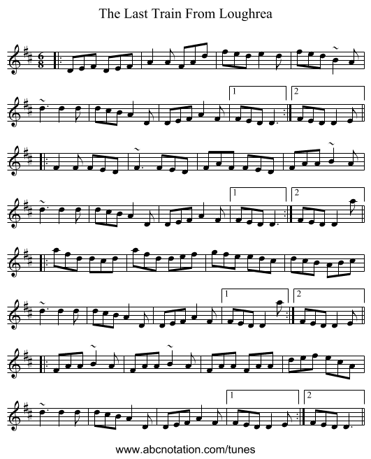 The Last Train From Loughrea - staff notation