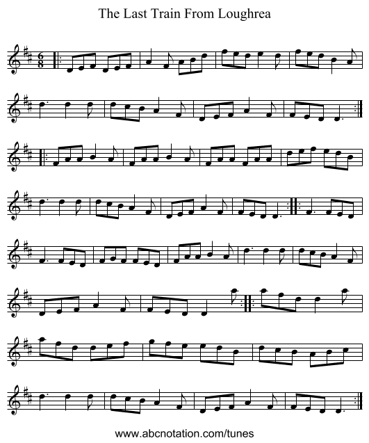 The Last Train From Loughrea - staff notation