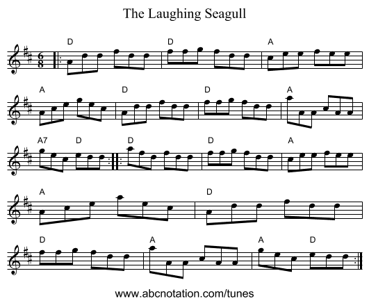 The Laughing Seagull - staff notation