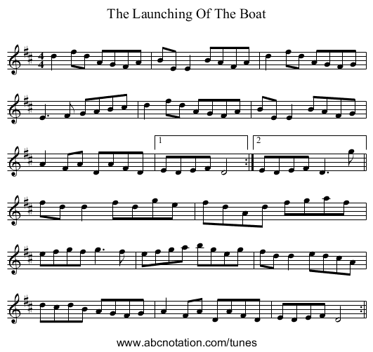 The Launching Of The Boat - staff notation