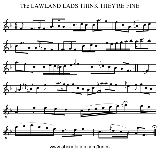 The LAWLAND LADS THINK THEY'RE FINE - staff notation