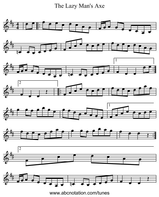The Lazy Man's Axe - staff notation