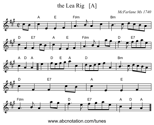 the Lea Rig   [A] - staff notation
