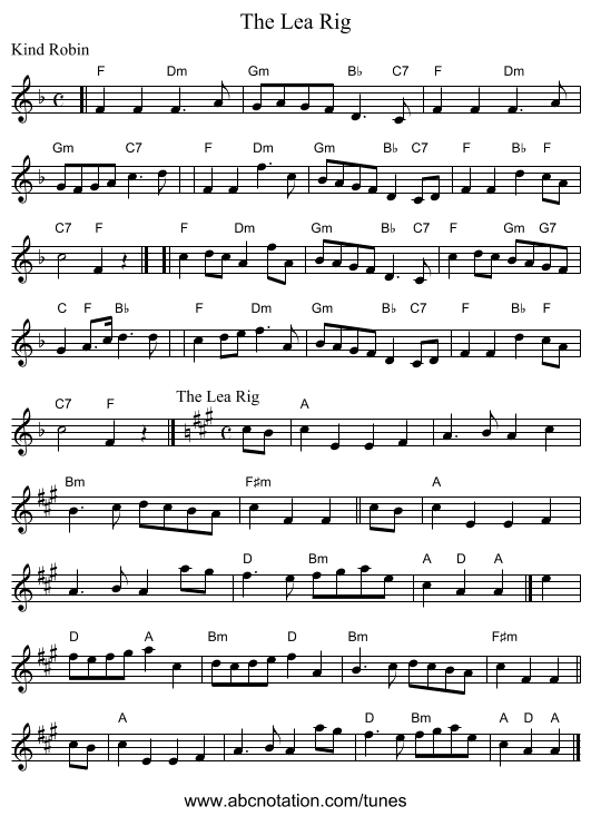 The Lea Rig - staff notation