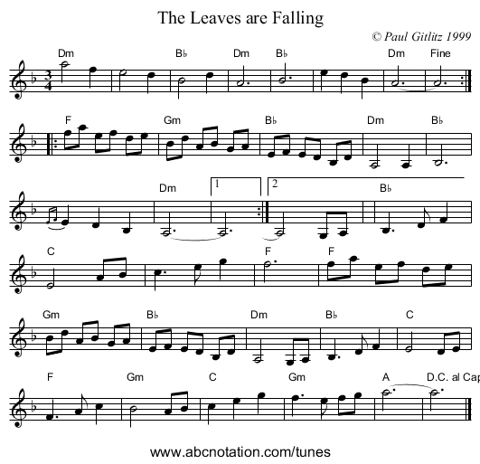 The Leaves are Falling - staff notation
