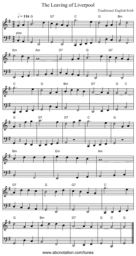 The Leaving of Liverpool - staff notation