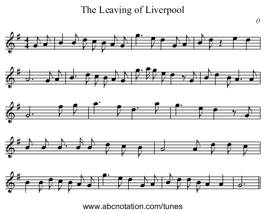 The Leaving of Liverpool - staff notation