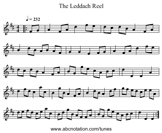 The Leddach Reel - staff notation