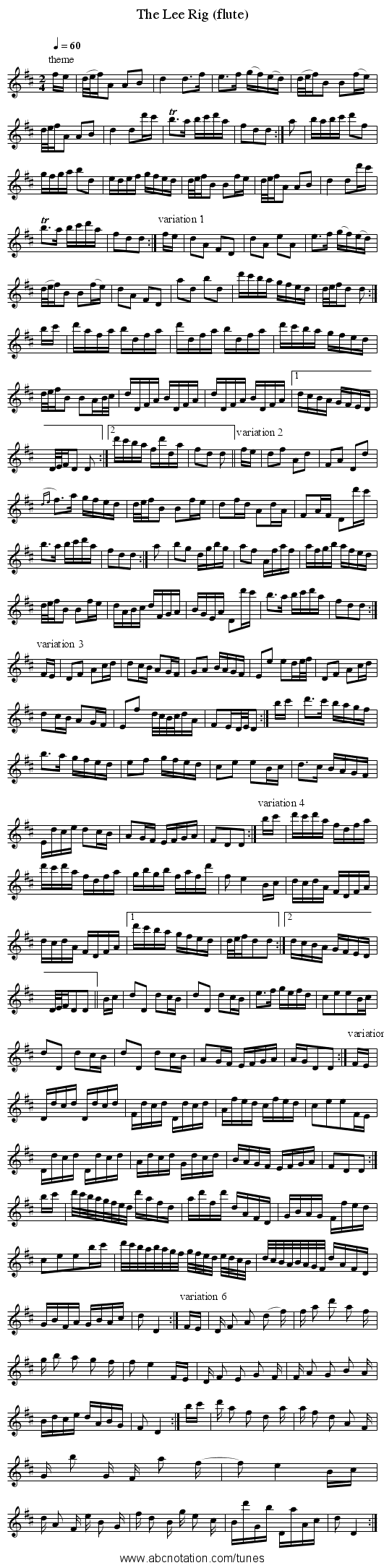 The Lee Rig (flute) - staff notation