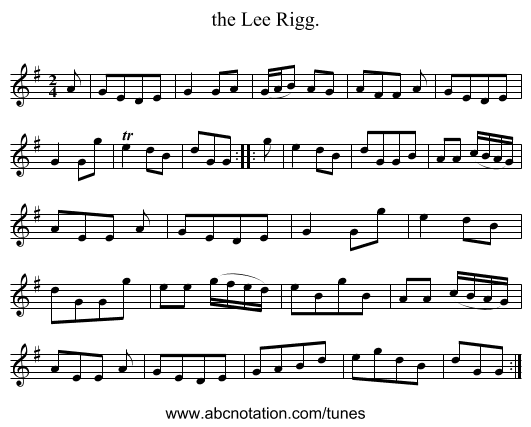 the Lee Rigg. - staff notation