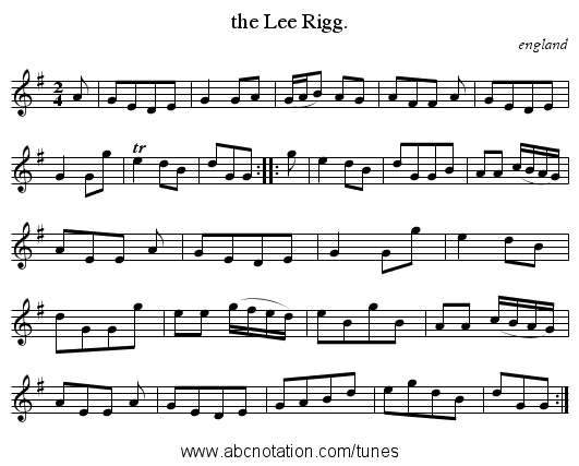 the Lee Rigg. - staff notation