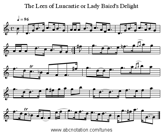 The Lees of Luncartie or Lady Baird's Delight - staff notation
