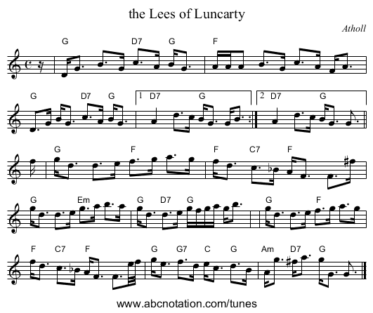 the Lees of Luncarty - staff notation