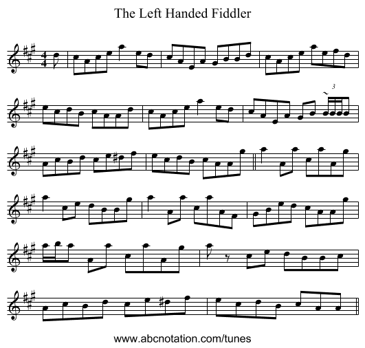 The Left Handed Fiddler - staff notation