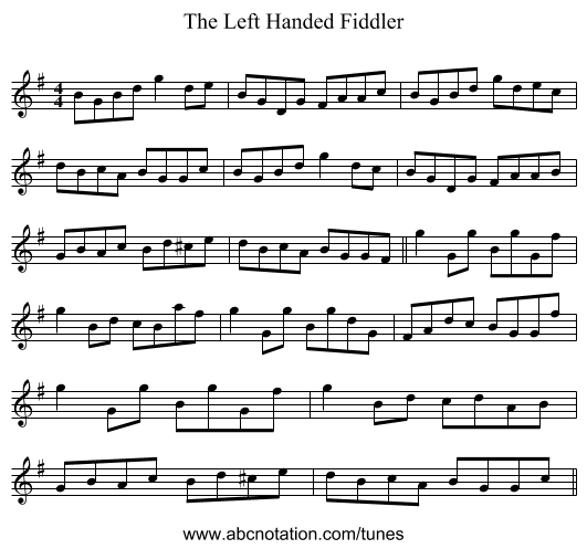 The Left Handed Fiddler - staff notation