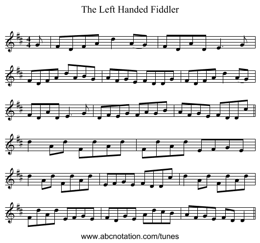 The Left Handed Fiddler - staff notation