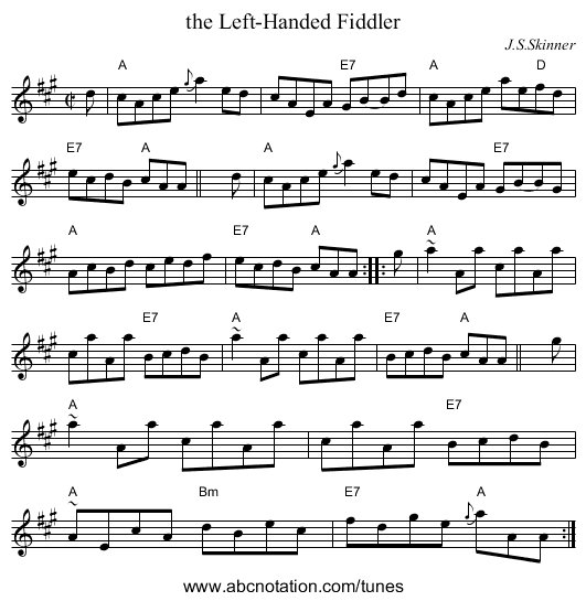 the Left-Handed Fiddler - staff notation