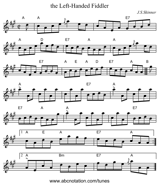 the Left-Handed Fiddler - staff notation
