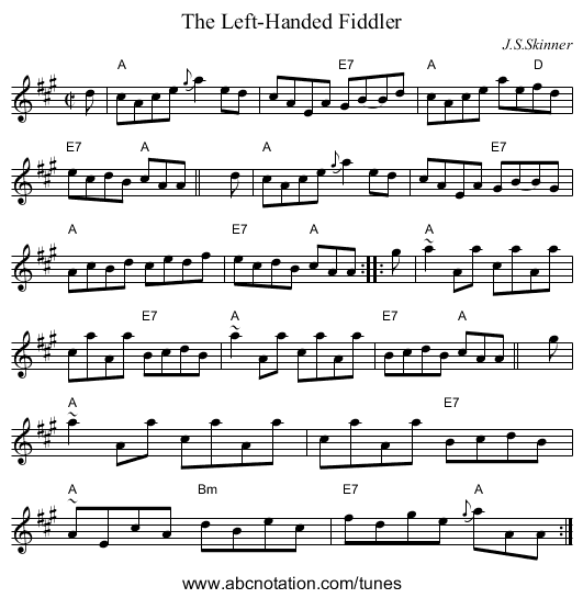 The Left-Handed Fiddler - staff notation