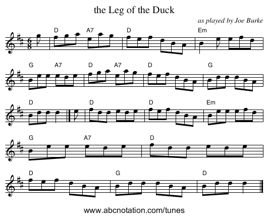 the Leg of the Duck - staff notation